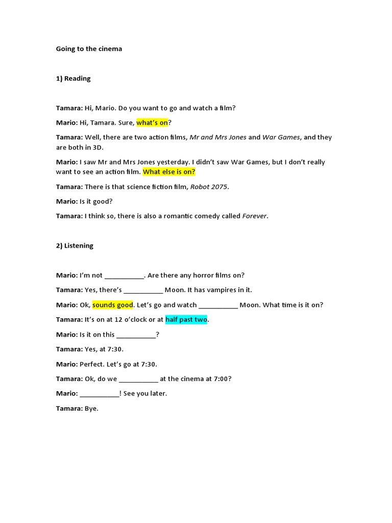 Cinema Film Choices Discussion | PDF