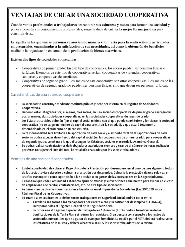 Ventajas de formar una cooperativa | PDF | Cooperativa | Sociedad