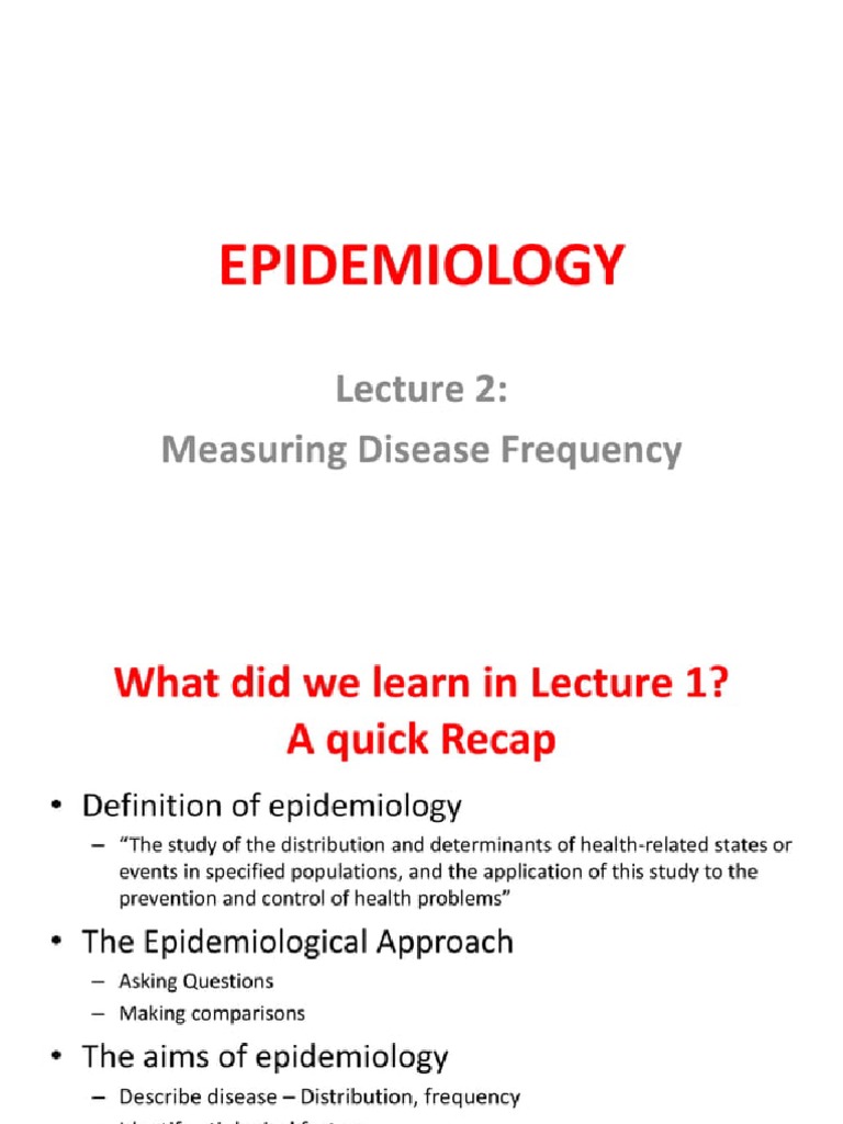 Epidemiology Lecture 2 Measuring Disease Frequency PDF