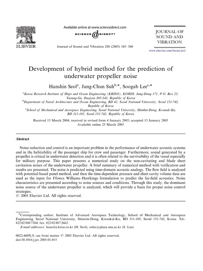 Underwater Propeller Noise Prediction | PDF | Propeller | Sound