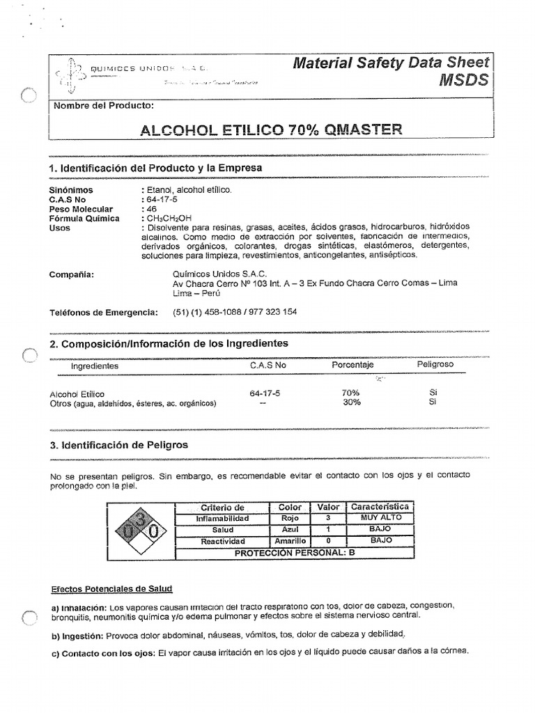 Alcohol Etilico Al 70% Q Master | PDF