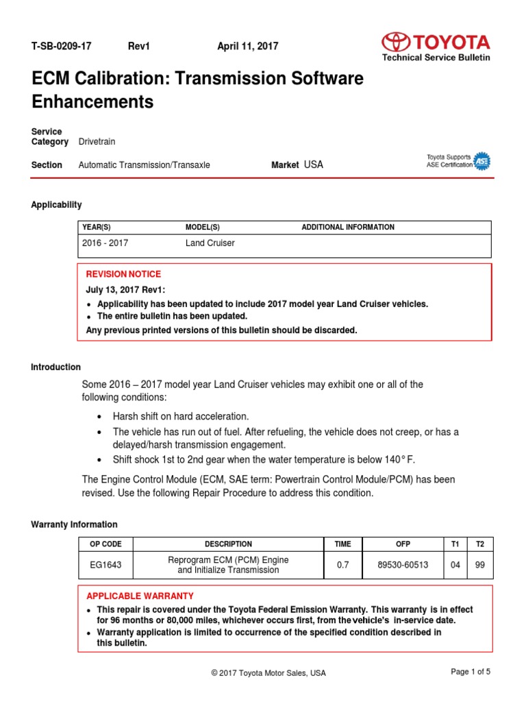 ECM Calibration Transmission Software Toyota Landcruiser | PDF ...