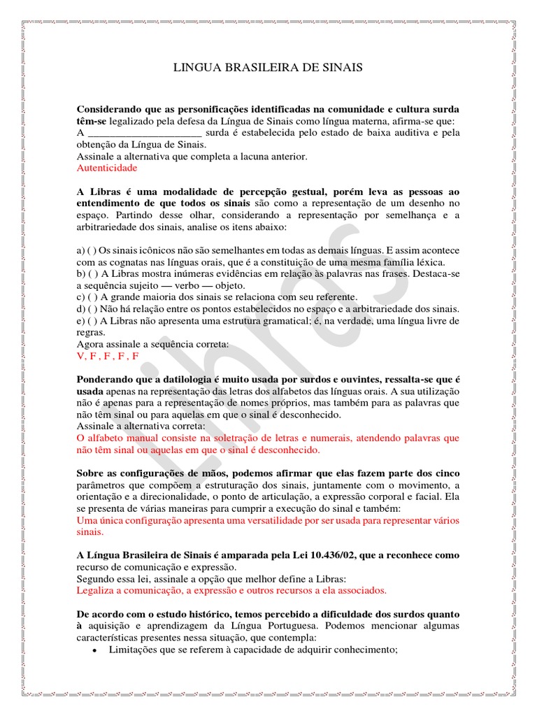 Lingua Brasileira de Sinais PDF | PDF | Linguagem de sinais | Surdez, image size:768x1024