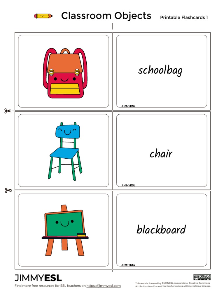Printable Classroom Objects Flashcards | PDF | Stationery | Writing ...