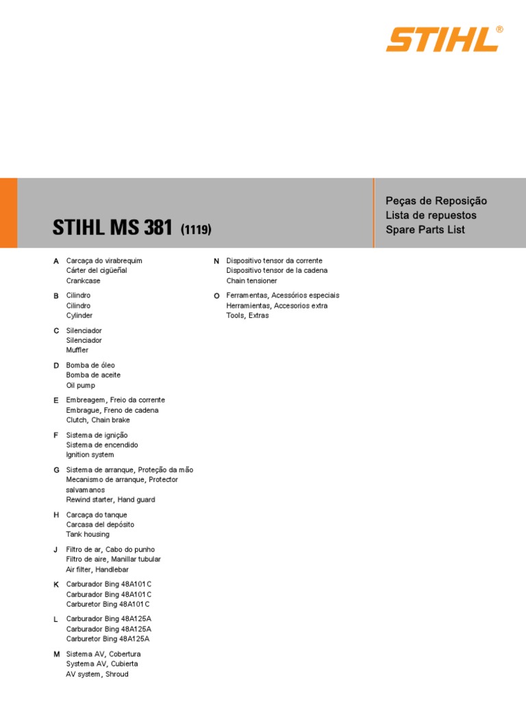 Manual Motosierra Ms381 | PDF | Máquinas rotativas | Peças veículos