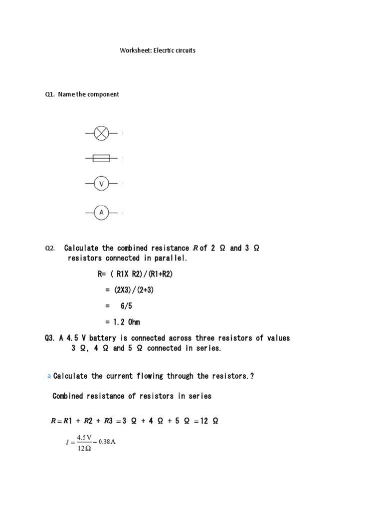 Calculating Electric Circuit Values: A Worksheet on Resistors in Series ...