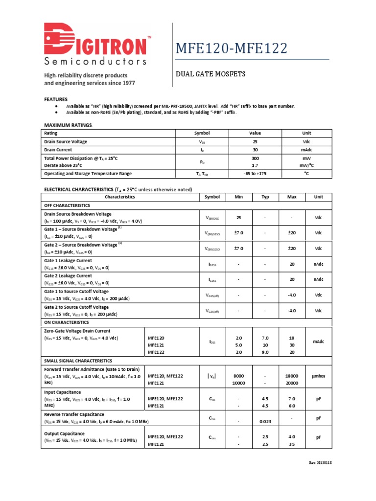 MFE120-MFE122 Dual Gate MOSFETs Guide | PDF | Mosfet | Field Effect ...