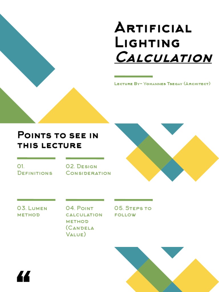 Lecture 4 Artificial Lighting Calculation PDF Lighting Optics