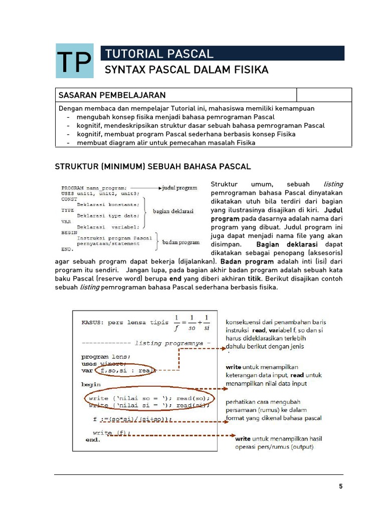 Tutorial Pemrograman Pascal Fisika | PDF