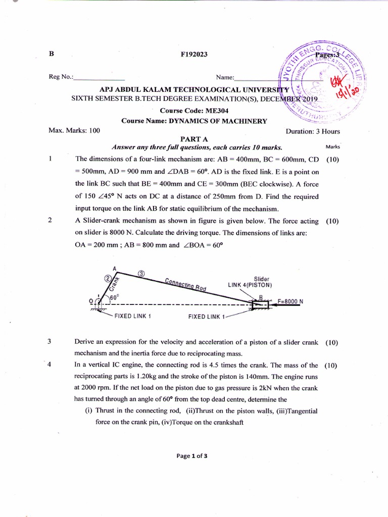 Dynamics of Machinery: Analysis of Vibrations, Torques, and Forces in ...