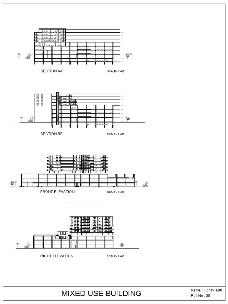 Floor Plans and Section Drawing of a Multi-Level Residential Building | PDF