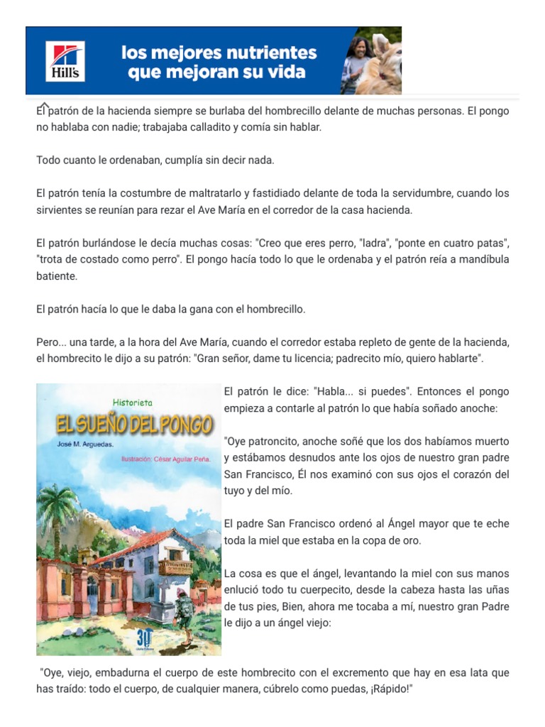 RESUMEN DE EL SUEÑO DEL PONGO - Jose Maria Arguedas PDF | PDF ...