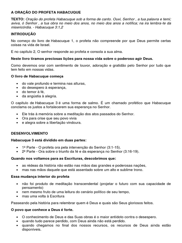 A Oração Do Profeta Habacuque | PDF | Oração | Deus