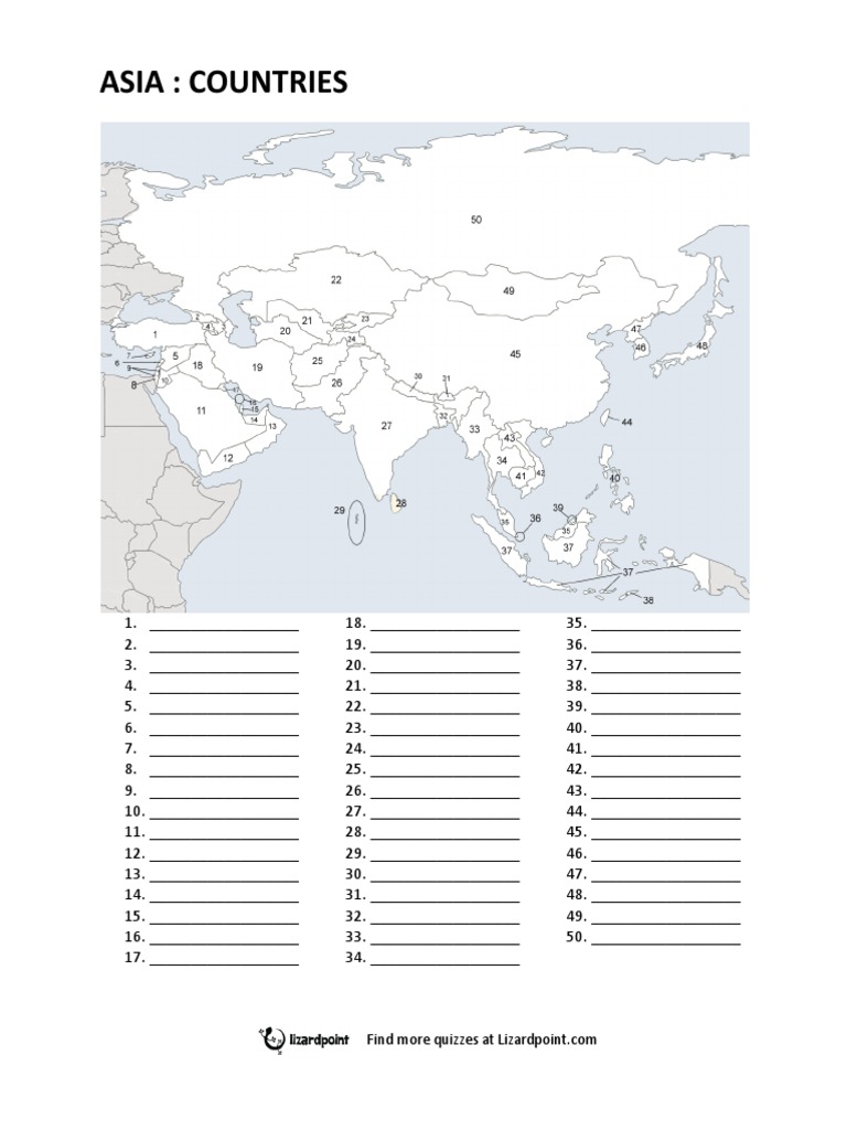 Asia Countries Numbered Blank | PDF