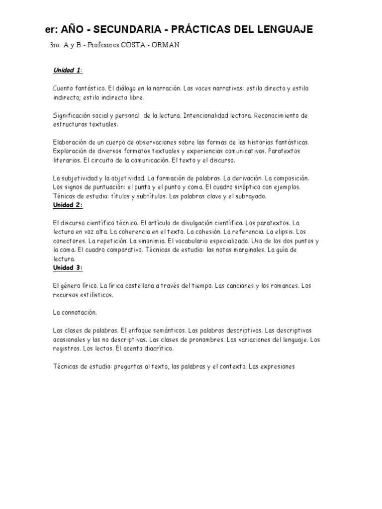 Practicas Del Lenguaje Por Unidades | PDF | Artes del Lenguaje y ...