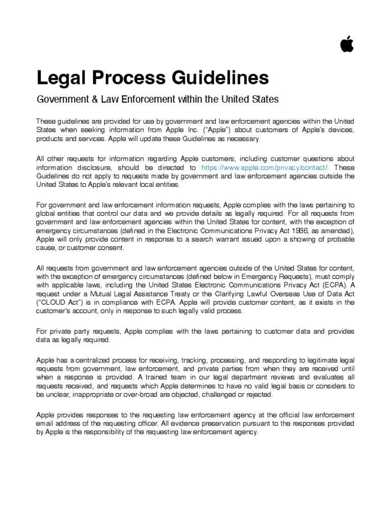 Apple's Guidelines for Legal Process Requests from Government and Law