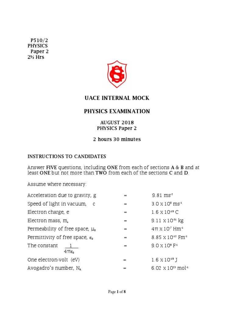 Uace Kcb Mock Phy2 Pdf Pdf Capacitor Electrical Resistance And