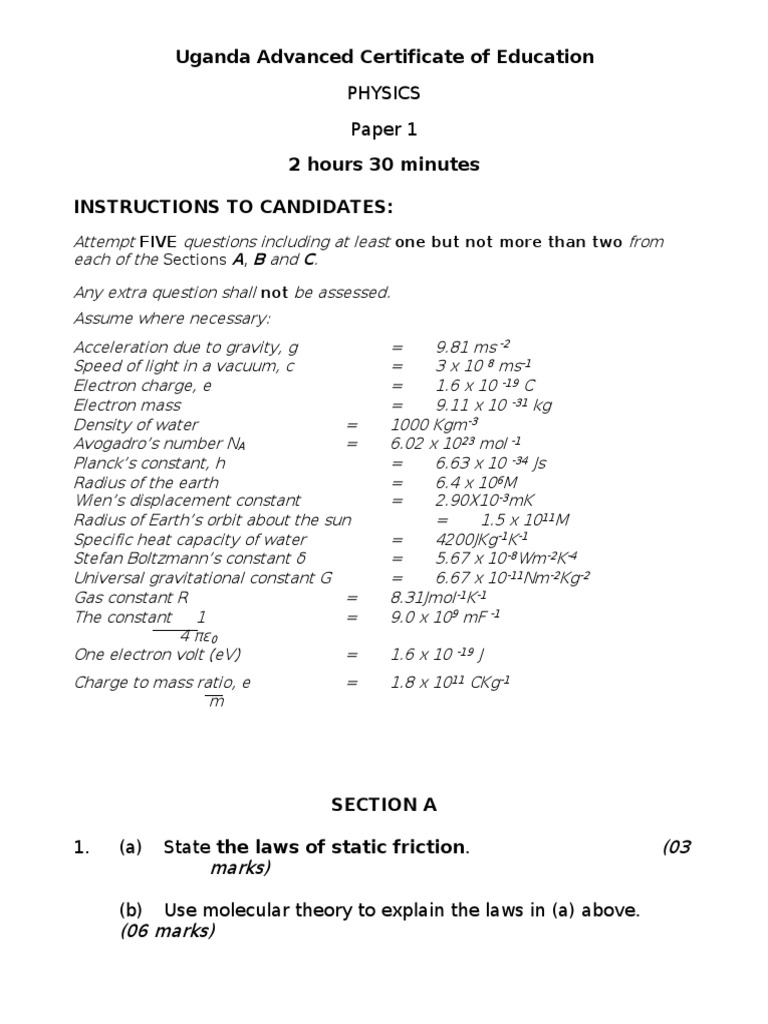 UACE Physics Paper 1 2025 Exam Guide | PDF | Gases | Orbit