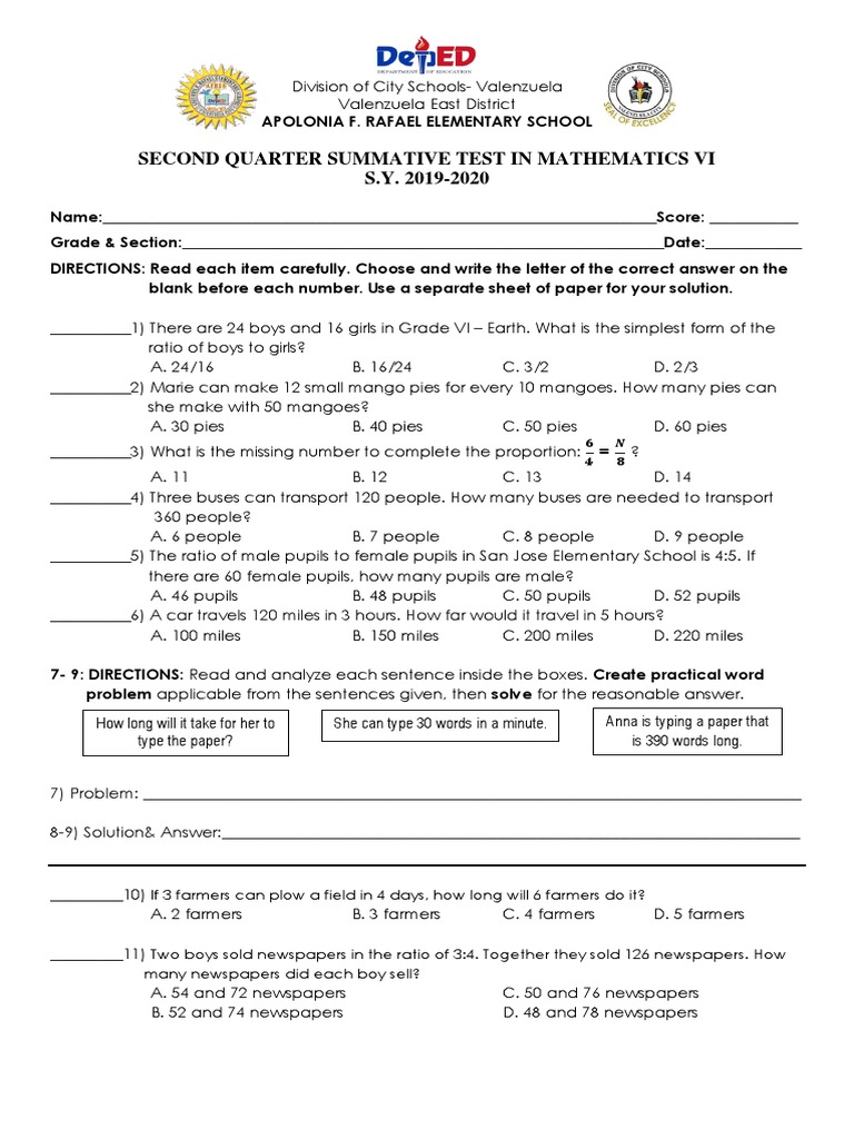Grade 6 2nd Periodical Test With TOS Answer Keys MATH 1 PDF PDF Percentage Exponentiation