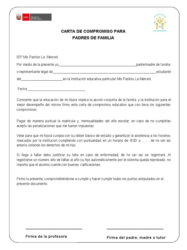 Carta de Compromiso de Pago Escolar | PDF | Crecimiento personal y ...