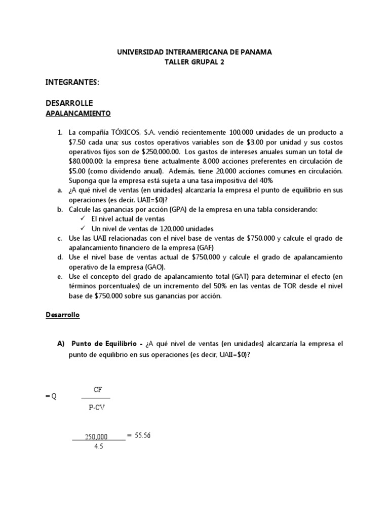 Taller Finanzas Pdf Apalancamiento Finanzas Mercado Economía