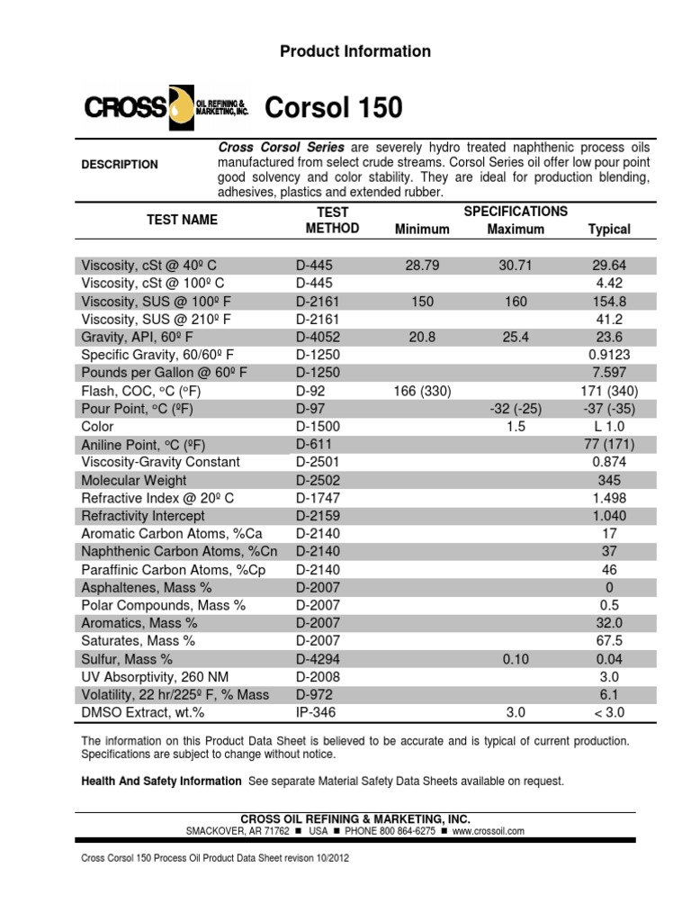 PDS Corsol 150 | PDF | Viscosity | Physical Sciences