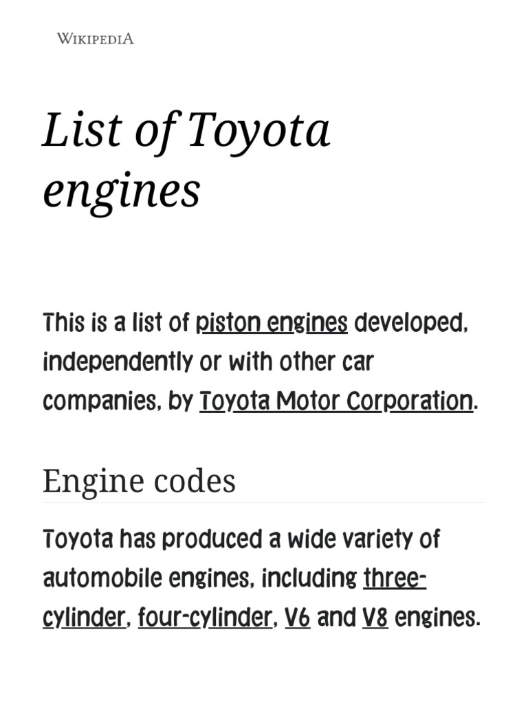 Toyota Engine Codes A Comprehensive Guide to Toyota's Piston Engine