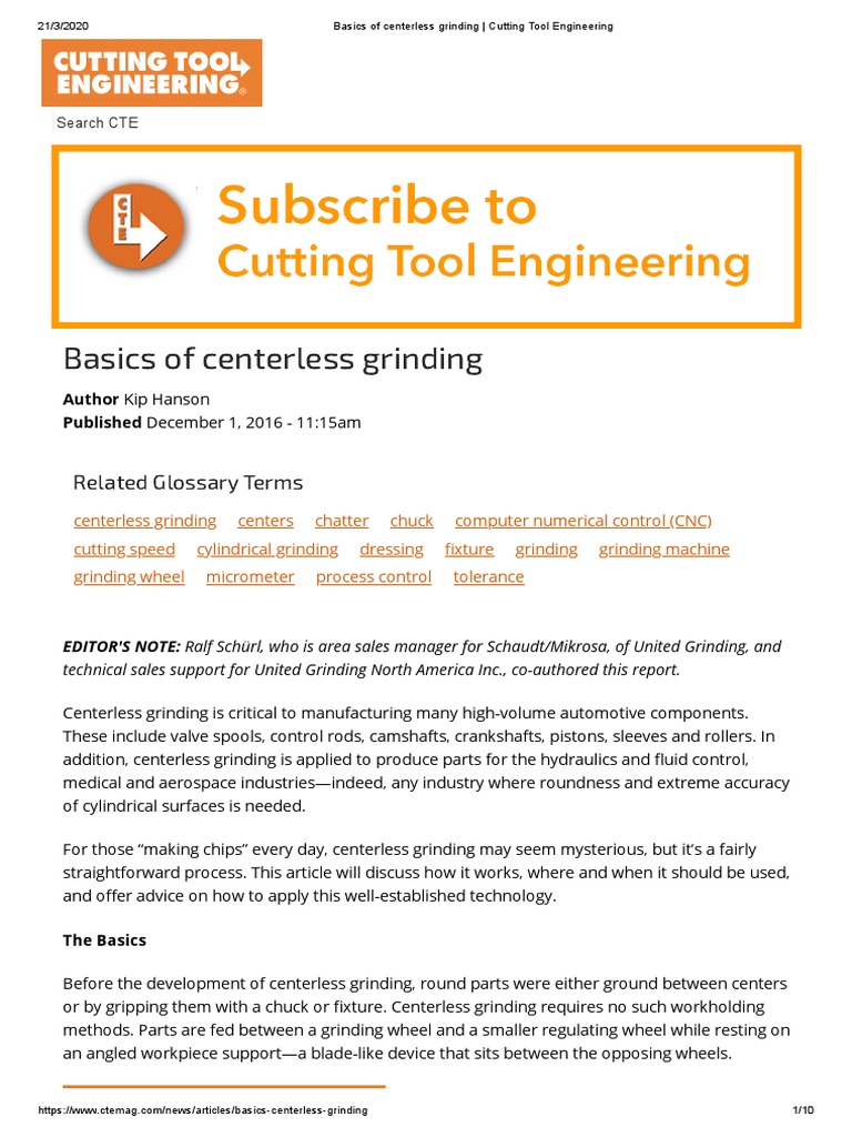 Basics of Centerless Grinding Cutting Tool Engineering PDF