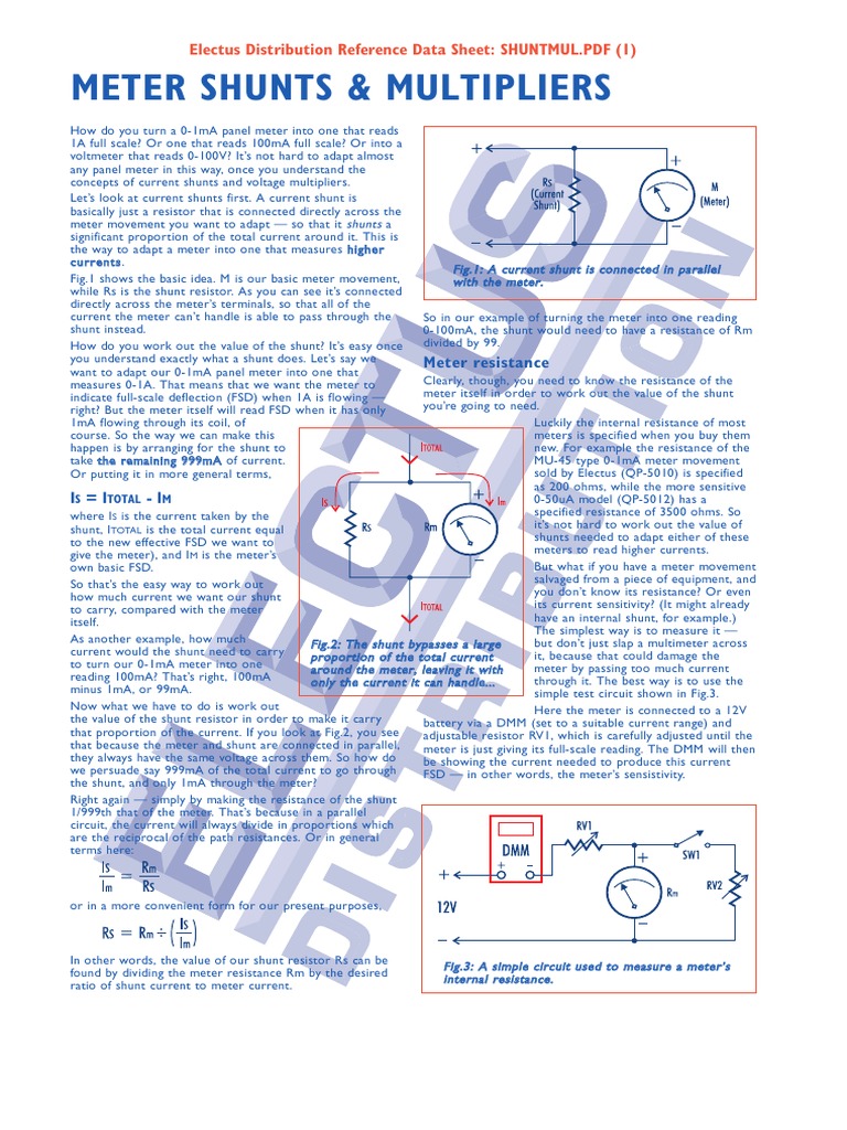 METER SHUNTS & MULTIPLIERS PDF Resistor Electrical Resistance And