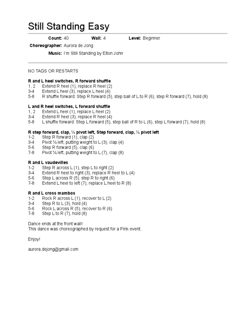 Still Standing Easy Line Dance Step Sheet PDF