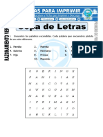 Ficha de Sopa de Letras para Primero de Primaria