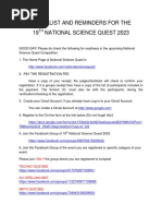 Checklist and Reminders For The 19 National Science Quest 2023