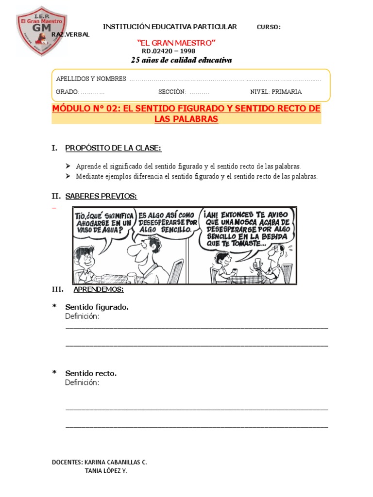 Sentido Figurativo y Recto de Palabras | PDF | Artes del Lenguaje y ...