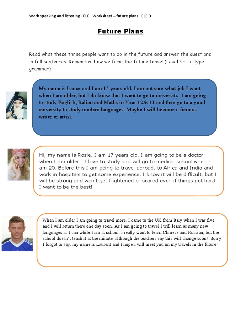 Future Plans Worksheet for Students | PDF | Wellness
