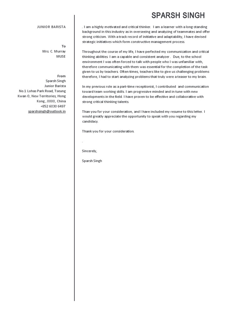 Junior Barista Cover Letter | PDF