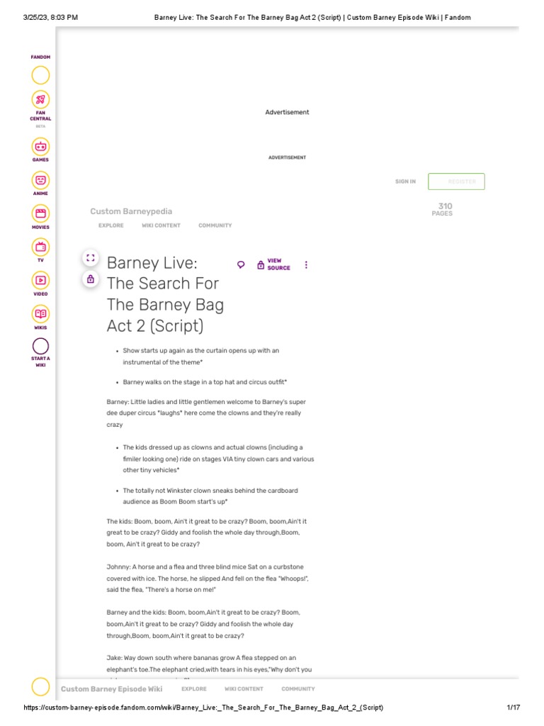 Barney Live - The Search For The Barney Bag Act 2 (Script) - Custom ...