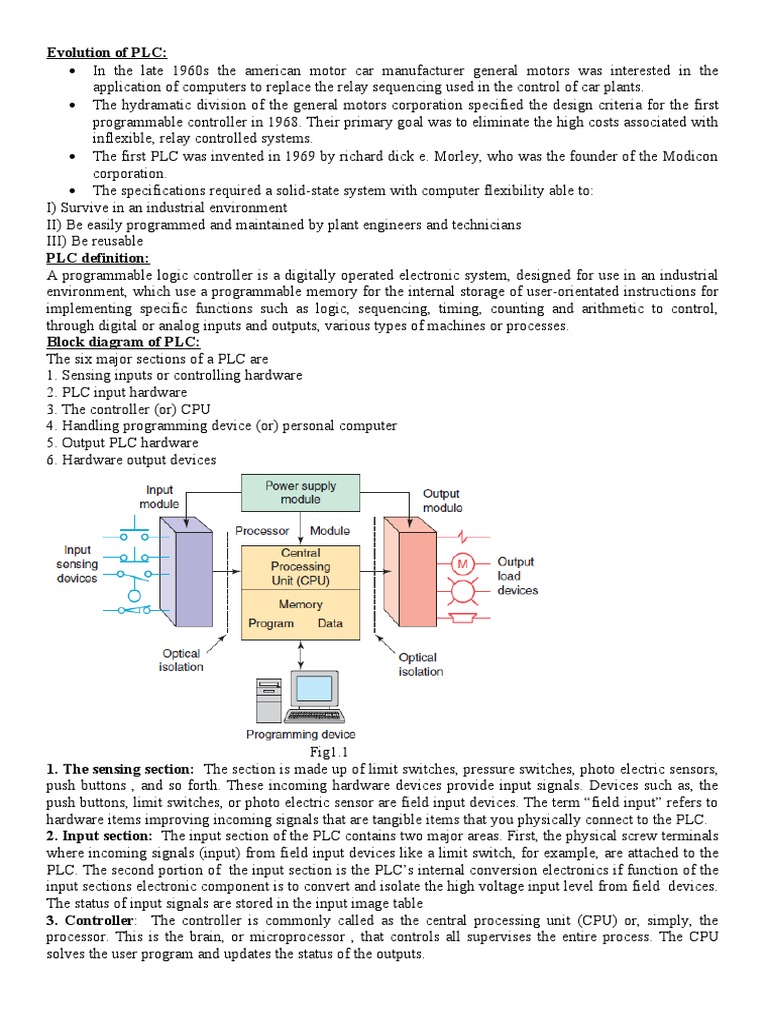 PLC Notes Unit 1 PDF Programmable Logic Controller Input/Output