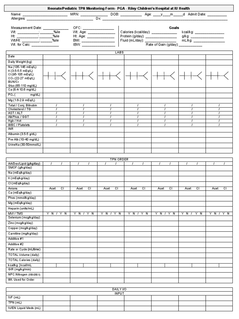 Peds TPN Monitoring Form | PDF | Medical Specialties | Clinical Medicine