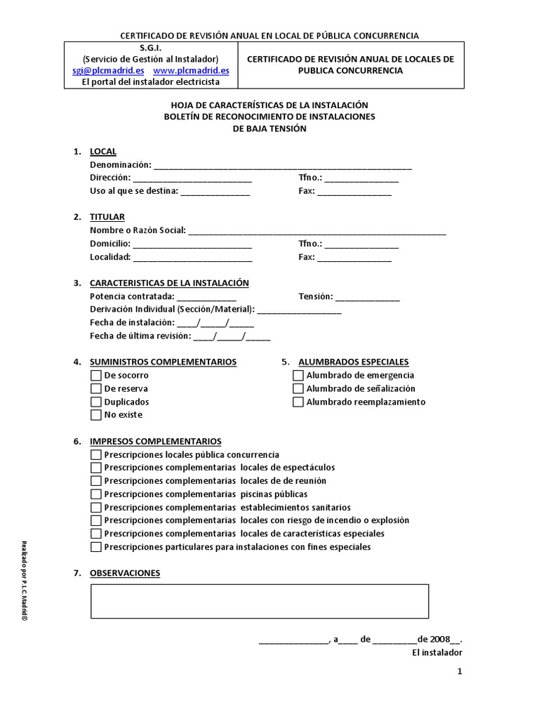 Certificado de Revision Anual en Local