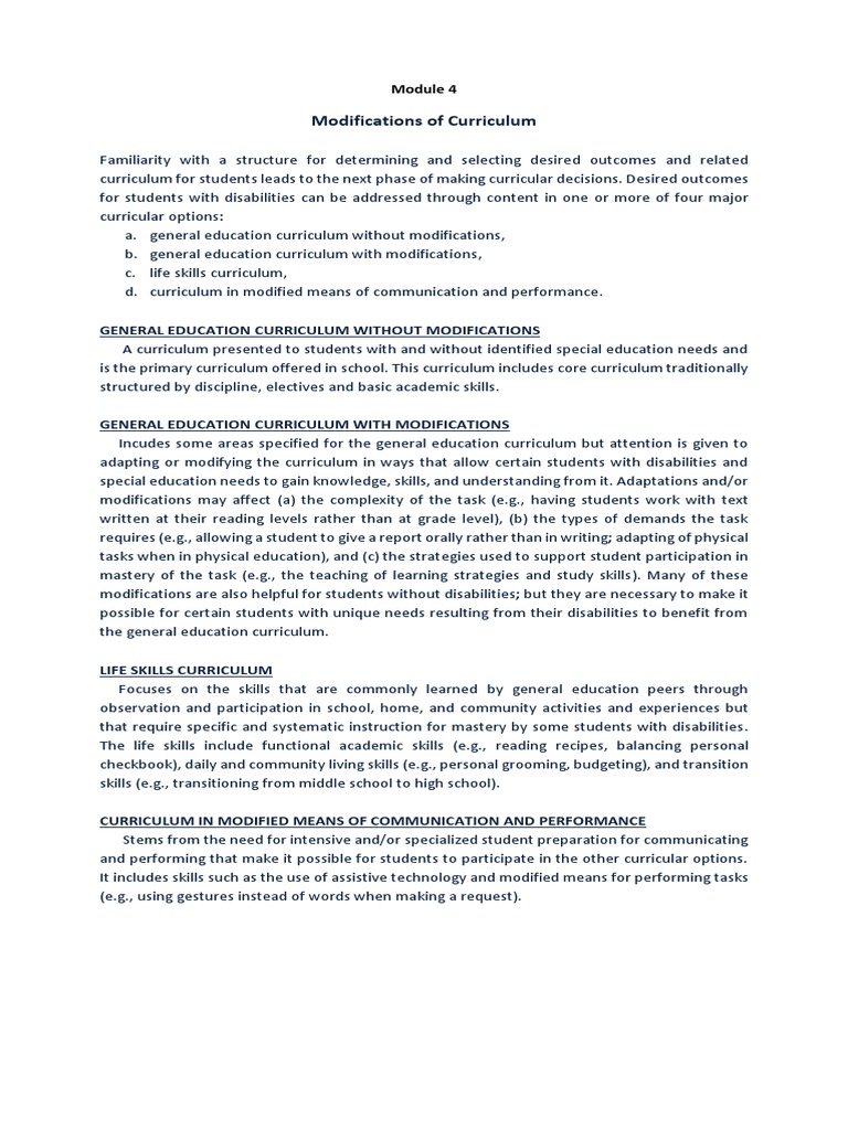 Modification of Gen. Ed. Curriculum | PDF | Curriculum | Special Education