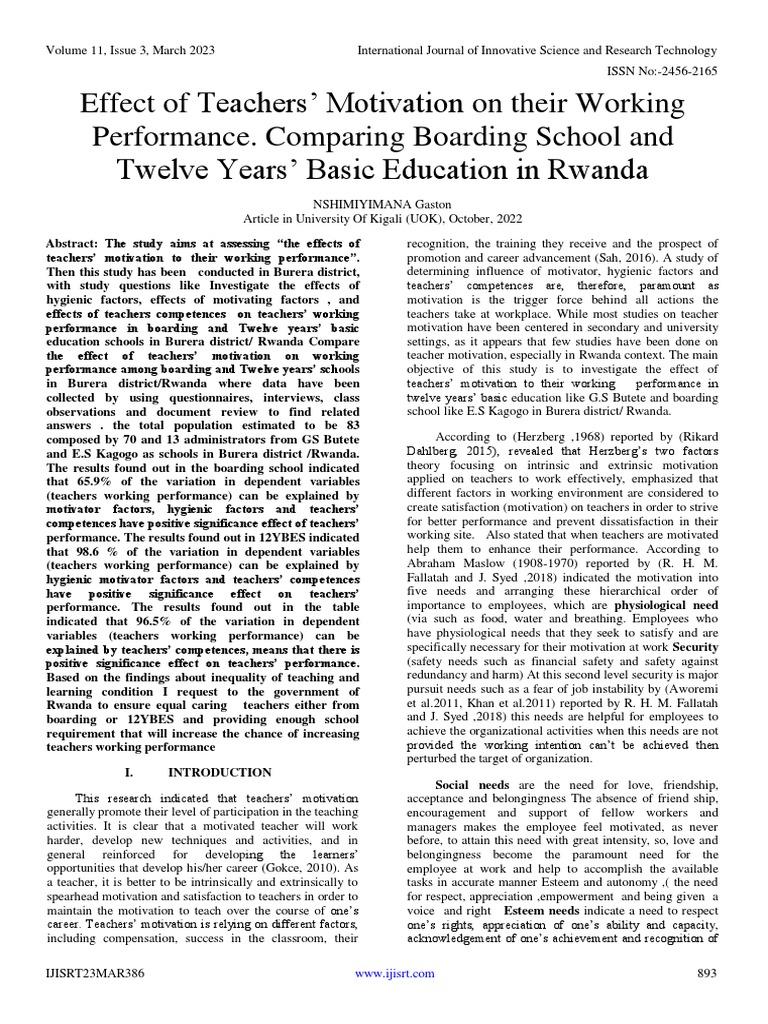 Effect of teachers motivation on their working performance comparing