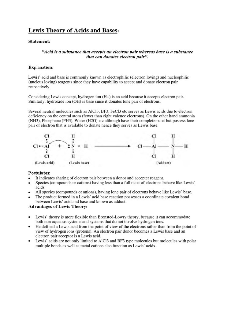 Limitations of Lewis Acid-Base Theory | PDF
