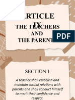 Teachers-Parents Relations Article IX