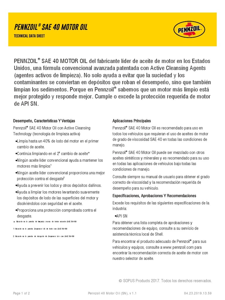 Pennzoil 40 Motor Oil SN - Unlocked 1 PDF | PDF