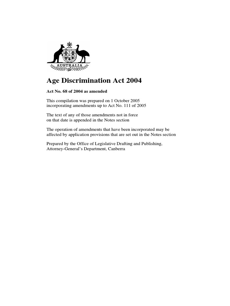 Age Discrimination Act 2004 | PDF | Employment | Discrimination