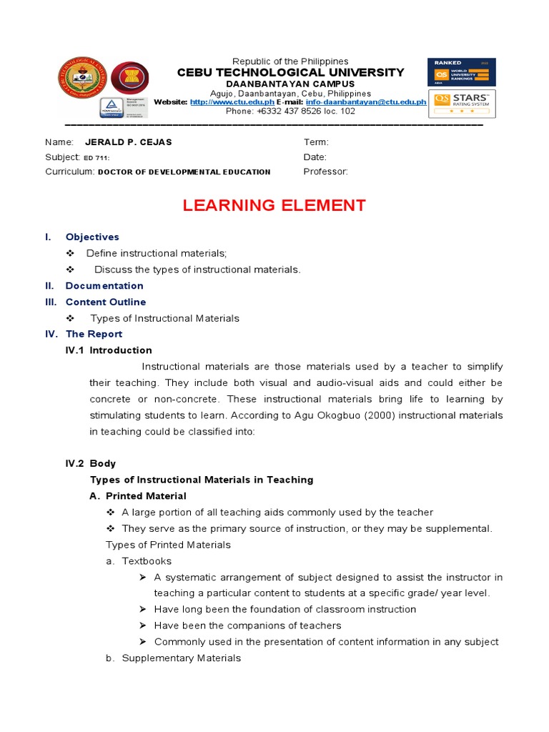 Types of Instructional Materials PDF Chart Sound Recording And