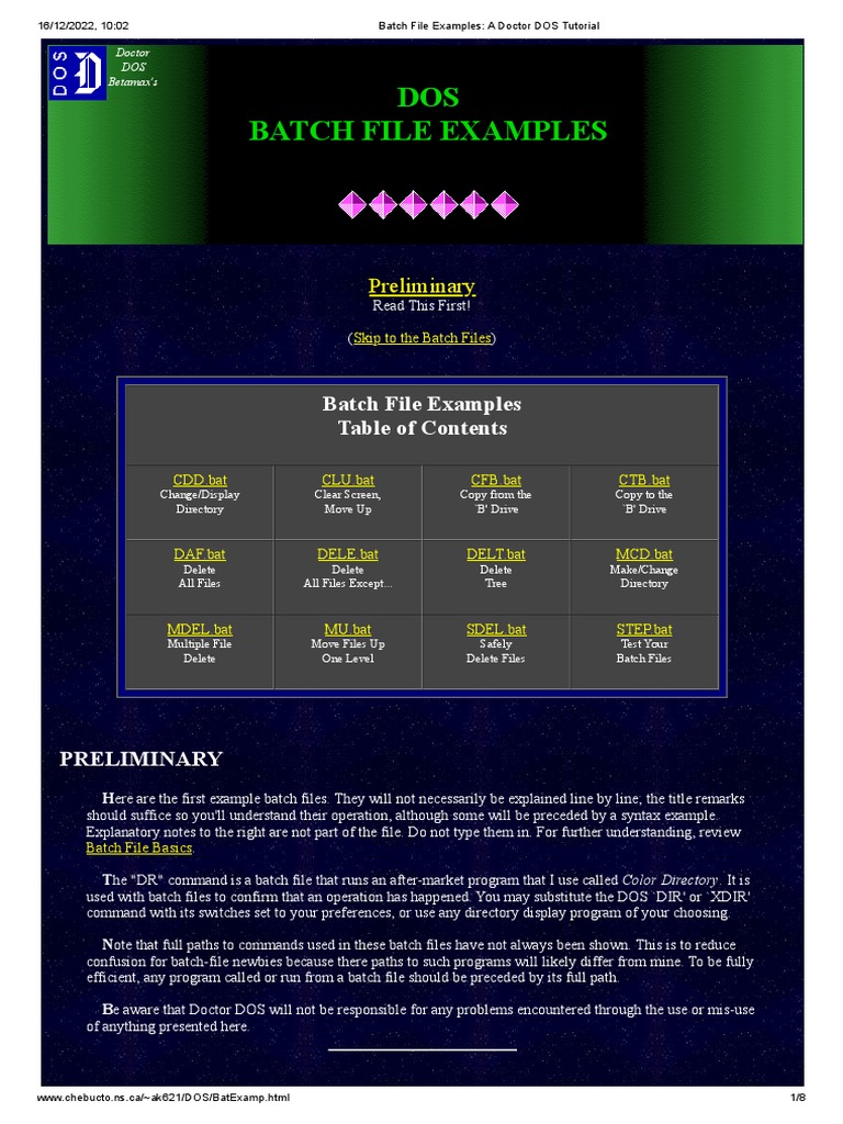 Batch File Examples - A Doctor DOS Tutorial | PDF