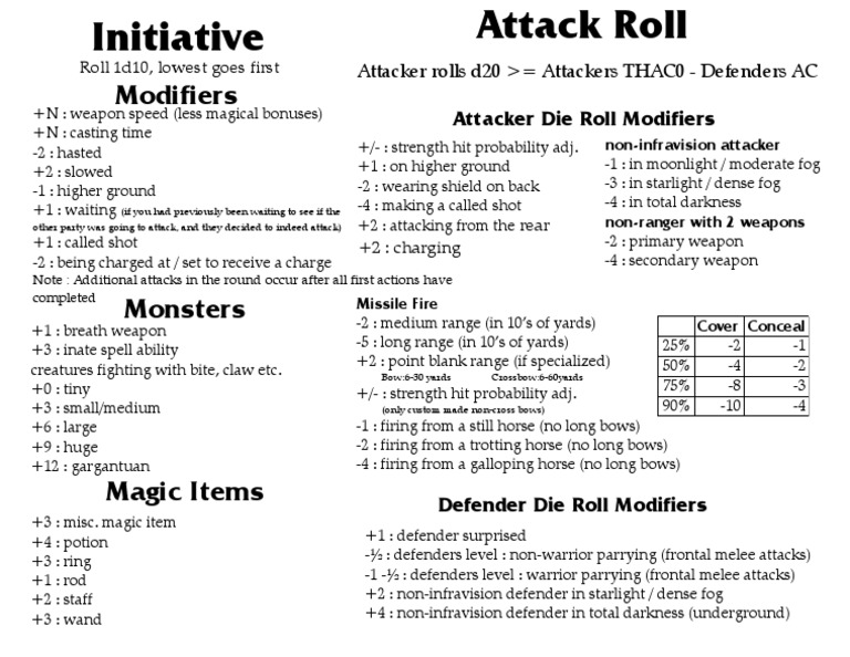 ADND2E Card Initiative and Attack Roll PDF
