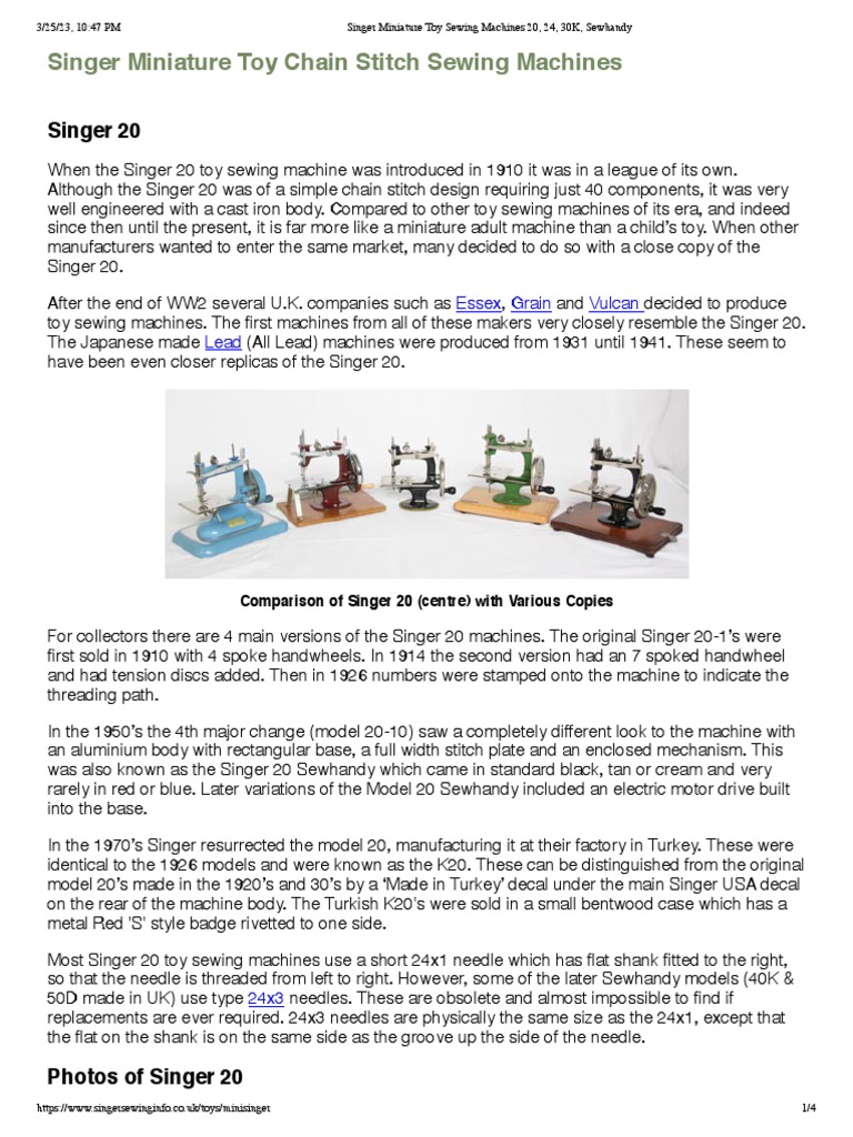 Singer Miniature Toy Sewing Machines 20, 24, 30K PDF | PDF