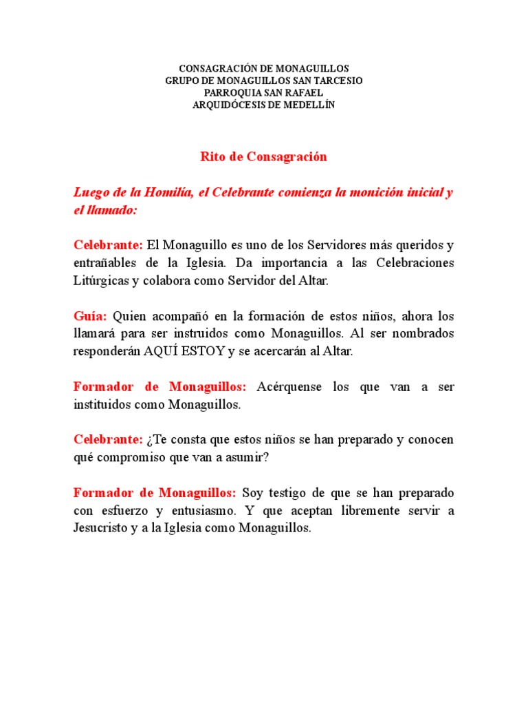 Consagración De Monaguillos Pdf Sacerdote Eucaristía